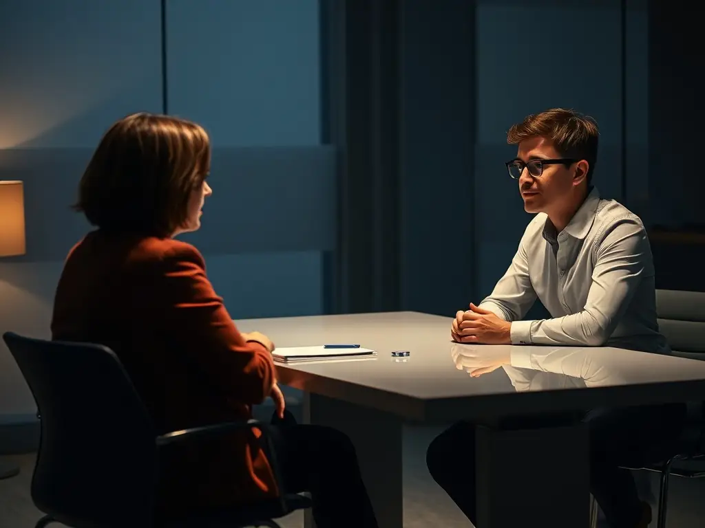 A coach and client engaged in a focused one-on-one coaching session in a professional setting, representing One-on-One Mentoring.